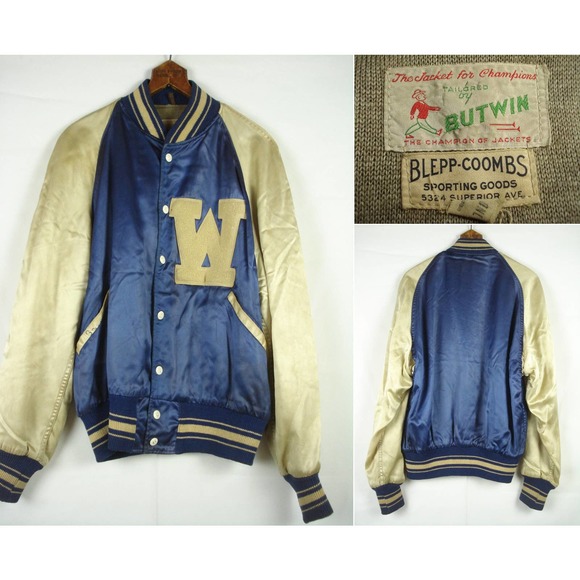 Vintage 40s 50s BUTWIN Varsity Letterman Satin Baseball Jacket Mens S Women M - Picture 1 of 6